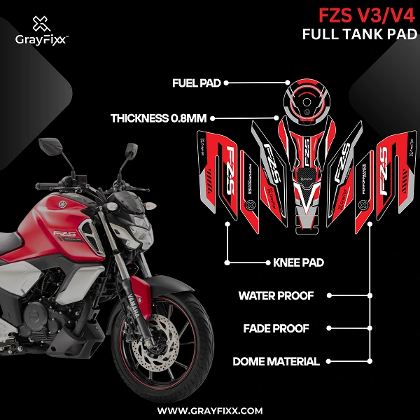 Sports Edition Full Tank Pad with Knee Pad for FZs v3/v4 | Premium 3D Tank Pad, Pack of 1
